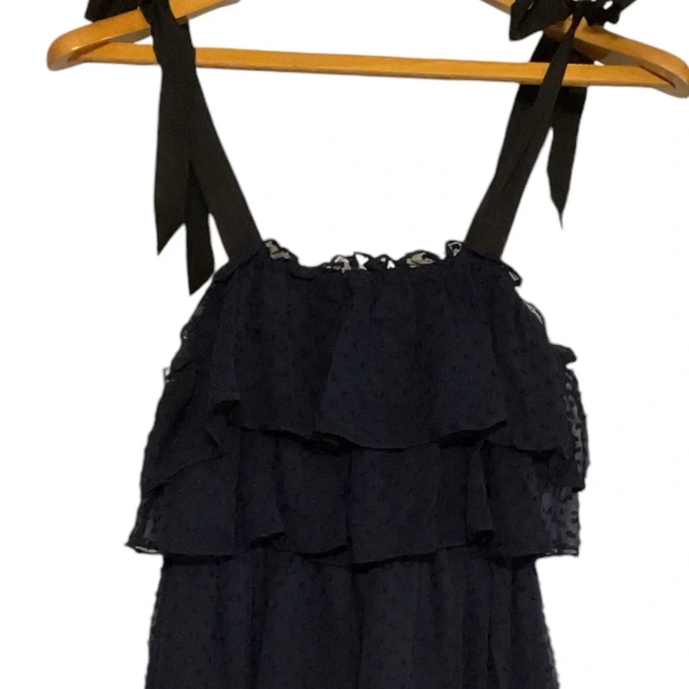 J.Crew Navy Blue Polka Dot Spaghetti Strap Sundress Size layered Ruffles Size 4‎